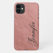 Coque iPhone 11 Faux Rose Gold Nugget Foil Fancy Script Prénom (Dos)