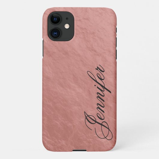 Coque iPhone 11 Faux Rose Gold Nugget Foil Fancy Script Prénom (Dos)