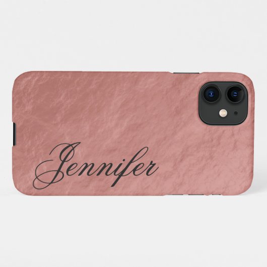 Coque iPhone 11 Faux Rose Gold Nugget Foil Fancy Script Prénom (Dos Horizontal)