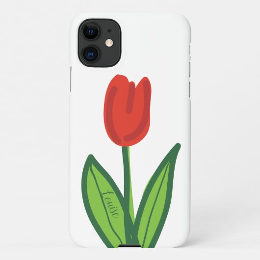 Coque iPhone 11 Fleur de tulipe rouge personnalisée Zazzle Smartph (Dos)