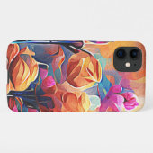Coque iPhone 11 Floral Abstract Art Orange Red Blue Flowers (Dos Horizontal)