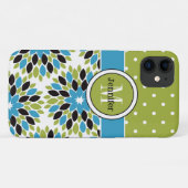 Coque iPhone 11 | Floral, points | Bleu, Vert (Dos (Horizontal))