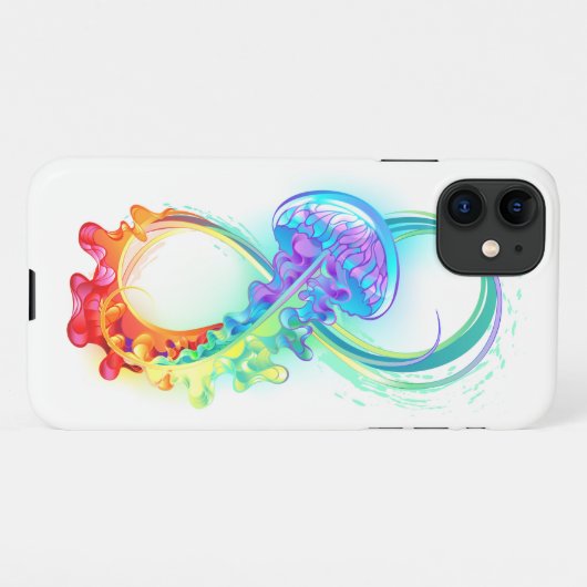 Coque iPhone 11 Infinity avec Rainbow Jellyfish (Dos Horizontal)