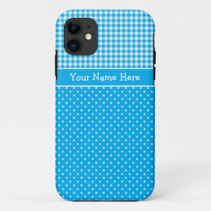 Coque iPhone 11 iPhone 5 Coque personnalisé, Polkas bleu blanc et 