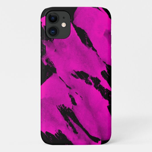 Coque iPhone 11 Noir et Rose Brushy (Dos)