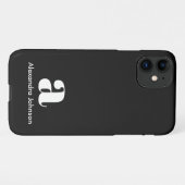 Coque iPhone 11 Noir personnalisé Monogramme moderne Nom minimal (Dos Horizontal)