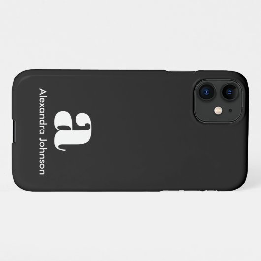 Coque iPhone 11 Noir personnalisé Monogramme moderne Nom minimal (Dos Horizontal)
