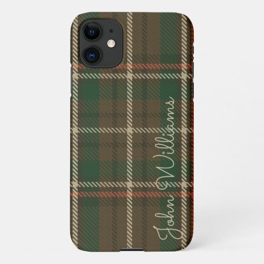 Coque iPhone 11 Personnalisé TARTAN Plaid Nom manuscrit moderne (Dos)