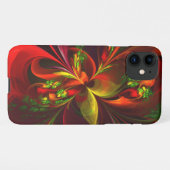 Coque iPhone 11 Rouge vert moderne Floral Abstrait Art Motif #05 (Dos Horizontal)