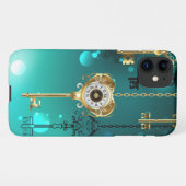 Coque iPhone 11 Skeleton Keys on Green Background (Dos Horizontal)