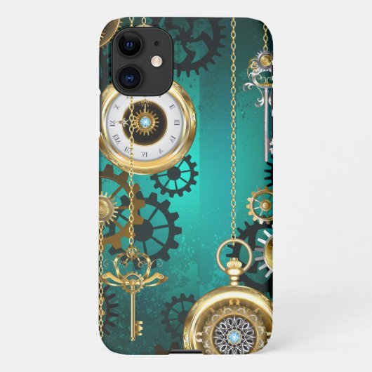 Coque iPhone 11 Veille bijoux Steampunk sur un Arrière - plan vert (Dos)