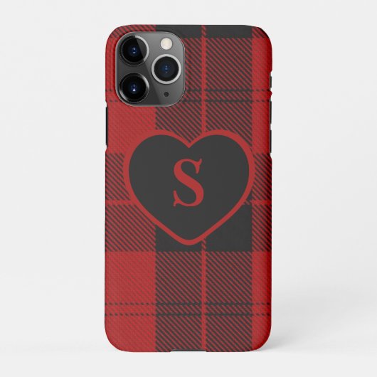 Coque iPhone 11Pro à damiers Monogramme Noël Rouge Buffle Plaid (Dos)