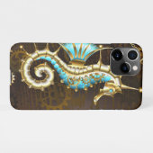 Coque iPhone 11Pro Arrière - plan en bois avec cheval de mer mécaniqu (Dos Horizontal)