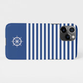 Coque iPhone 11Pro Bandes Nautiques+Navires Roue Bleu+Blanc (Dos Horizontal)