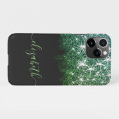 Coque iPhone 11Pro Black Green Aqua Faux Parties scintillant Nom de l (Dos Horizontal)