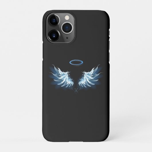 Coque iPhone 11Pro Blue Glowing Angel Wings on black background (Dos)