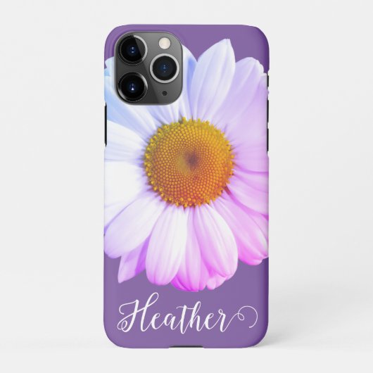 Coque iPhone 11Pro Boho Daisy sur Purple Name Téléphone Case (Dos)