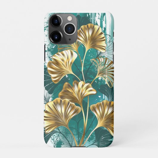 Coque iPhone 11Pro Branche avec Feuilles d'or Ginko Biloba (Dos)