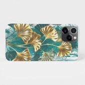 Coque iPhone 11Pro Branche avec Feuilles d'or Ginko Biloba (Dos Horizontal)