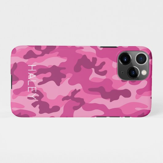 Coque iPhone 11Pro Caméra rose Son Nom Téléphone moderne (Dos Horizontal)