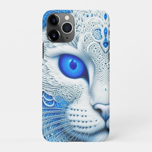 Coque iPhone 11Pro Chat blanc mystique Art IA éthéré (Dos)
