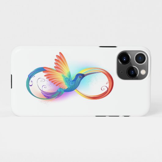 Coque iPhone 11Pro Colibri arc-en-ciel avec symbole Infinity (Dos Horizontal)