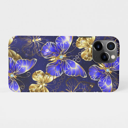 Coque iPhone 11Pro Composition avec papillons Sapphire (Dos Horizontal)