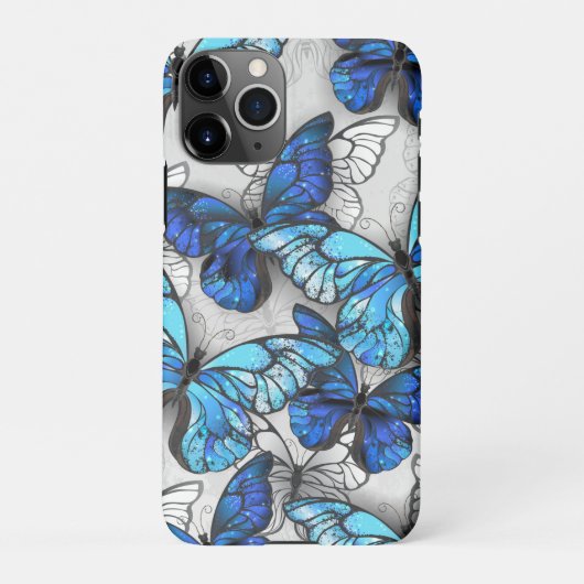 Coque iPhone 11Pro Composition de papillons blancs et bleus (Dos)