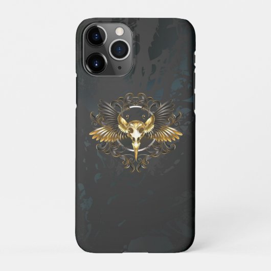 Coque iPhone 11Pro Crâne d'oiseaux dorés sur arrière - plan noir (Dos)