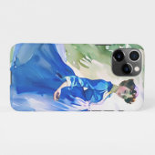 Coque iPhone 11Pro Dame en Robe Bleue - Peinture aquarelle (Dos Horizontal)
