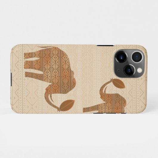 Coque iPhone 11Pro Design d'art tribal des éléphants (Dos Horizontal)