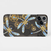 Coque iPhone 11Pro Dragonflies de Steampunk sur arrière - plan rayé b (Dos Horizontal)