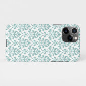 Coque iPhone 11Pro Feuille Damask Motif Turquoise (Dos Horizontal)