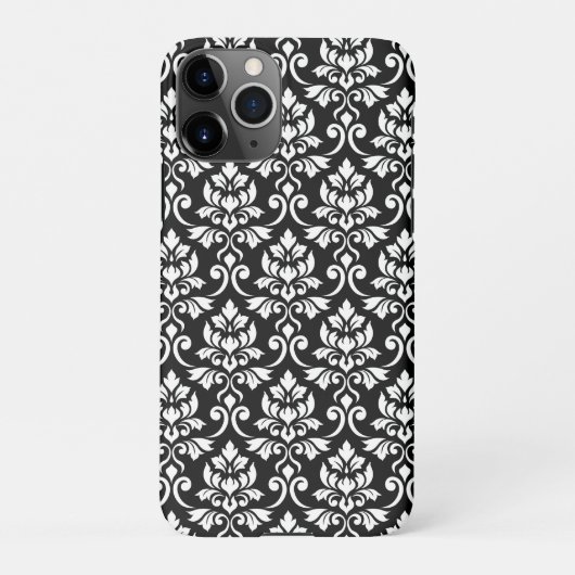 Coque iPhone 11Pro Feuille Damask Patte blanc sur noir (Dos)