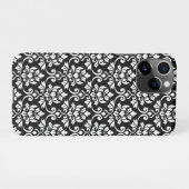 Coque iPhone 11Pro Feuille Damask Patte blanc sur noir (Dos Horizontal)