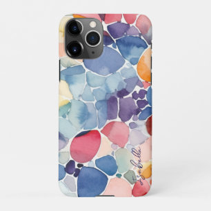 Coque iPhone 11Pro Formes aquarelles abstraites colorées nom personna