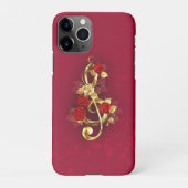 Coque iPhone 11Pro Golden Treble Clef avec fleurs Roses (Dos)