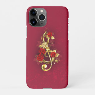 Coque iPhone 11Pro Golden Treble Clef avec fleurs Roses