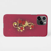 Coque iPhone 11Pro Golden Treble Clef avec fleurs Roses (Dos Horizontal)