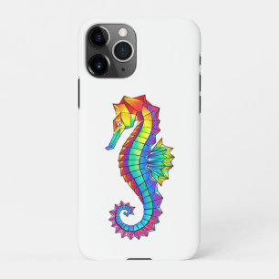 Coque iPhone 11Pro Hippocampe polygonal arc-en-ciel