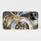 Coque iPhone 11Pro Horloge à vapeur avec libellule mécanique (Dos Horizontal)