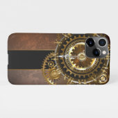 Coque iPhone 11Pro Horloge Steampunk avec des engrenages anciens (Dos Horizontal)