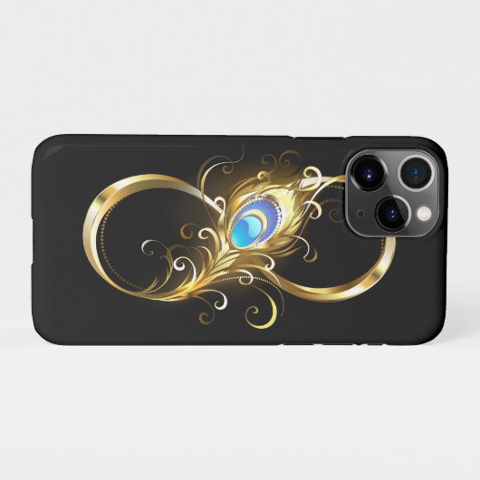 Coque iPhone 11Pro Infinité avec plume de paon doré (Dos Horizontal)
