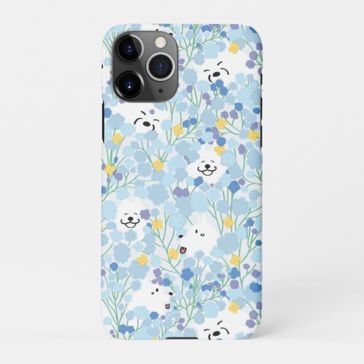 Coque iPhone 11Pro Joyeux mignon chien samoyé dans le jardin fleuri b (Dos)