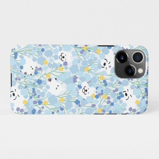 Coque iPhone 11Pro Joyeux mignon chien samoyé dans le jardin fleuri b (Dos Horizontal)