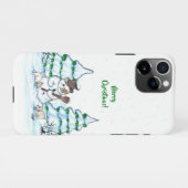 Coque iPhone 11Pro Joyeux Noël ! Snowman avec chat et chiot (Dos Horizontal)
