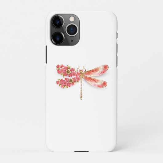 Coque iPhone 11Pro libellule de fleurs avec sakura de bijoux (Dos)