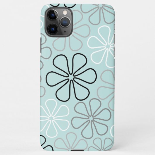 Coque iPhone 11Pro Max Abstrait Big Flower Outlines BWG+Duck Egg Blue (Dos)