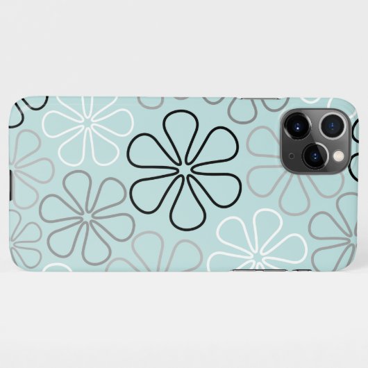 Coque iPhone 11Pro Max Abstrait Big Flower Outlines BWG+Duck Egg Blue (Dos Horizontal)