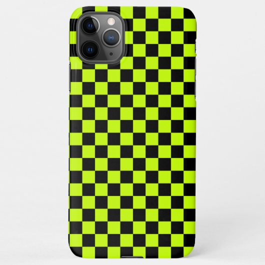 Coque iPhone 11Pro Max Acid green black checkerboard pattern (Dos)
